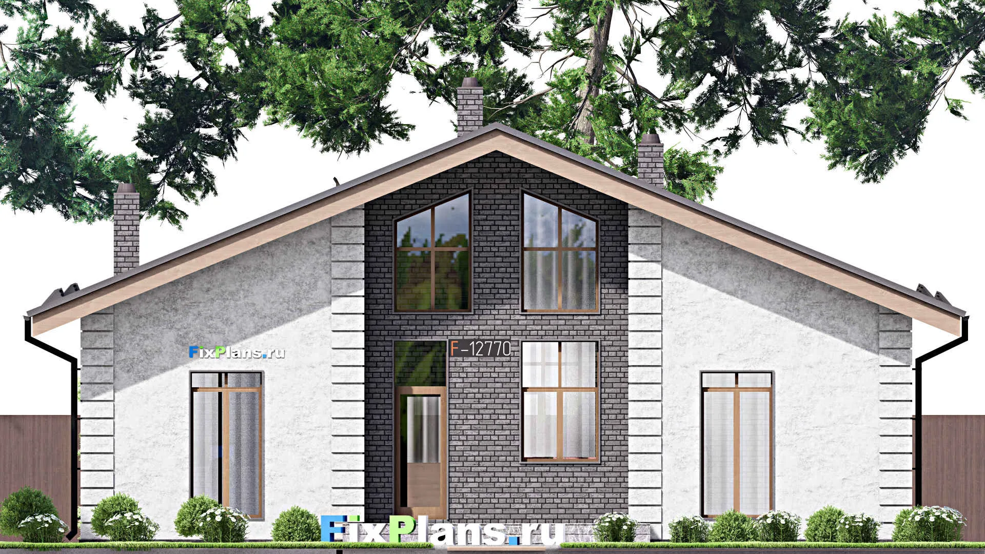 F-12770 - Проект одноэтажного дома 13 на 14, площадью 140 м² с террасой и 2 спальнями