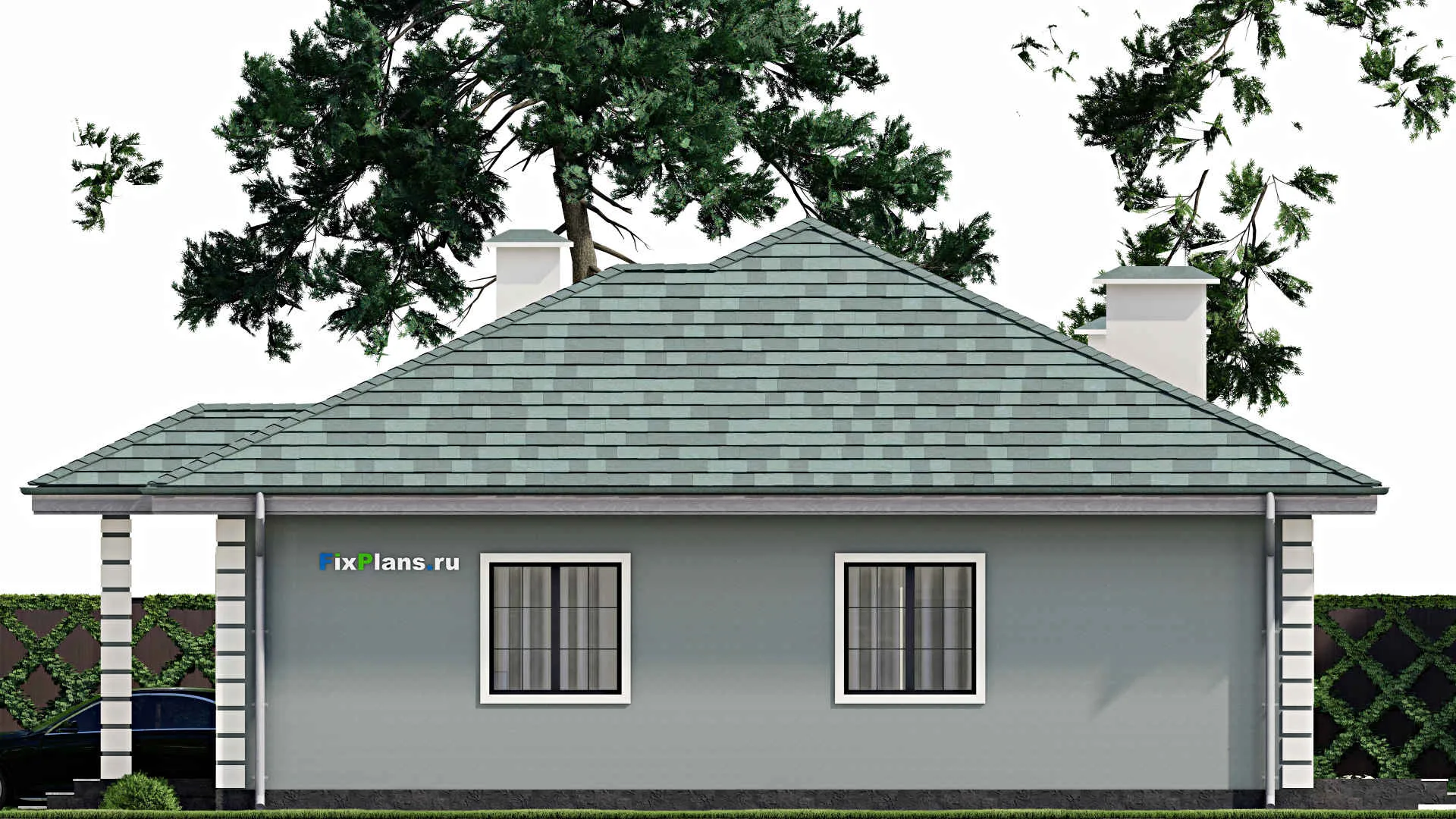 F-5480 - План одноэтажного дома 12 на 13, площадью 120 м² с гаражом на 1 машину и 3 спальнями