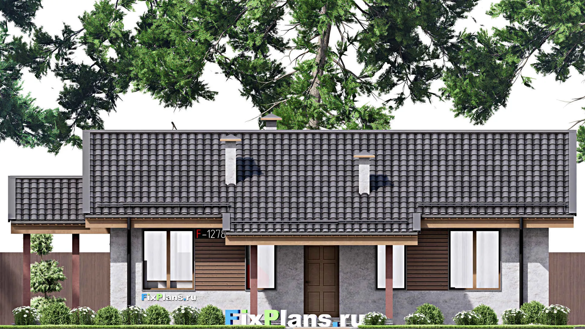 F-12788 - Проект одноэтажного дома 10 на 15, площадью 100 м² с террасой и 3 спальнями