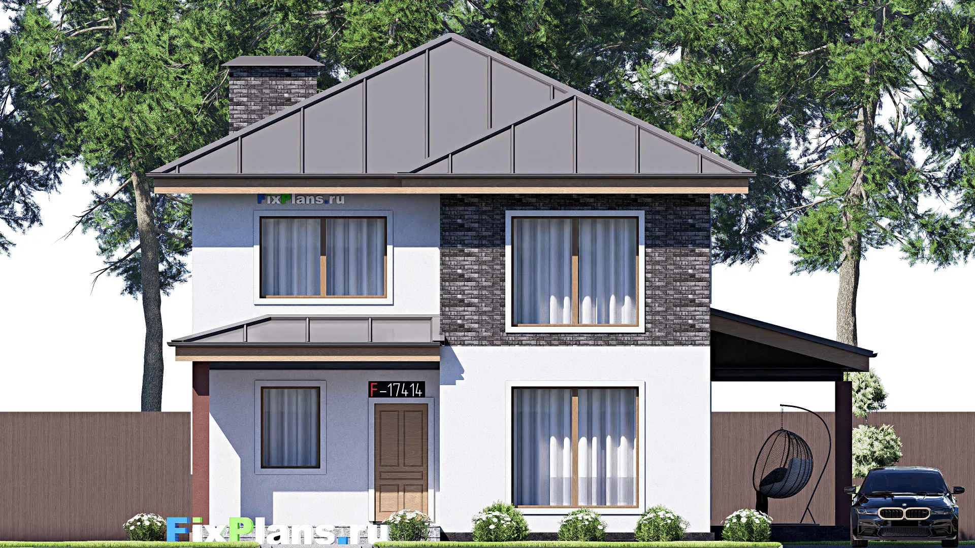 F-17414 - Планы двухэтажного дома 12 на 13, площадью 160 м² с террасой и 4 спальнями