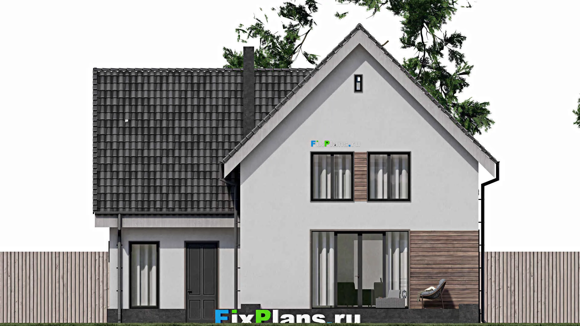 F-1304 - Проект дома с мансардой 12 на 13, площадью 200 м² с террасой, гаражом на 1 машину и 4 спальнями